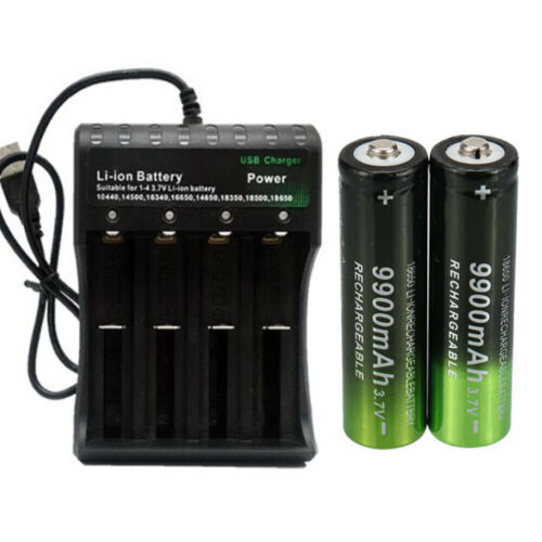 🔥3.7V Rechargeable Button top Li-ion Batteries (9900mAh) &4slot USB Charger lot