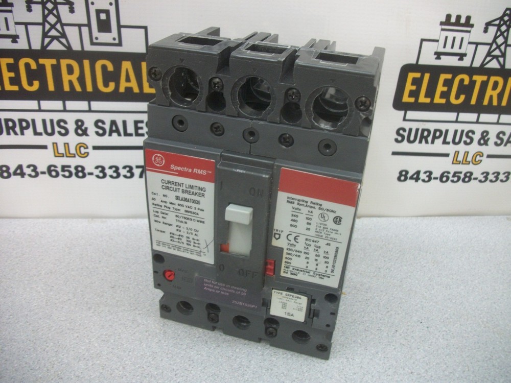 Ge Spectra Sela Circuit Breaker Sela36At0030 30Amp 600Volt 3Pole W/15A Trip