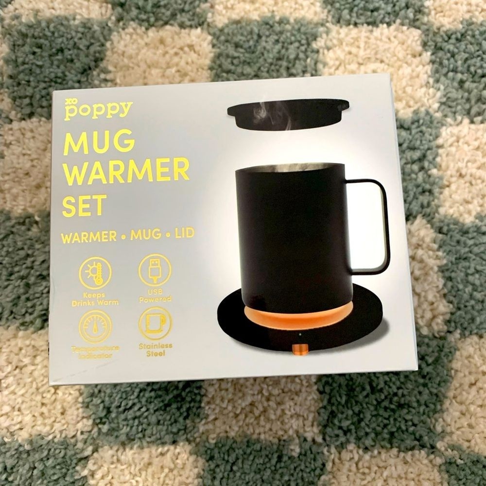 USB Mug Warmer Set - Stainless Steel Travel Coffee Cup Warmer Xo Poppy Black  
