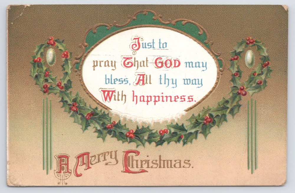 International Art Pub Co~1305~PM 1911~A Merry Christmas~Holly Berries~Wintertime