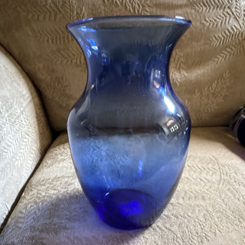 Unmarked Blue Glass Vase Solid Color Decorative Home Decor Accent