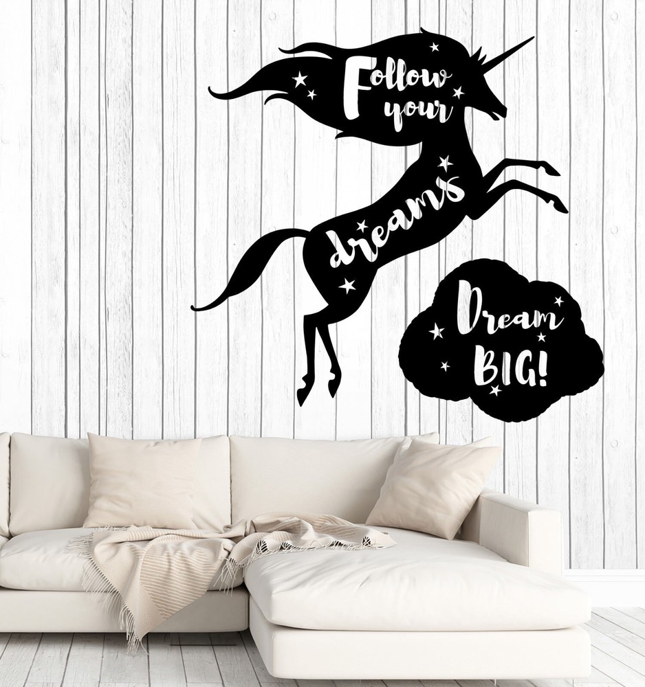 Unicorn Silhouette Cloud Vinyl Decal Sticker Dream Decor Motivation Words n824