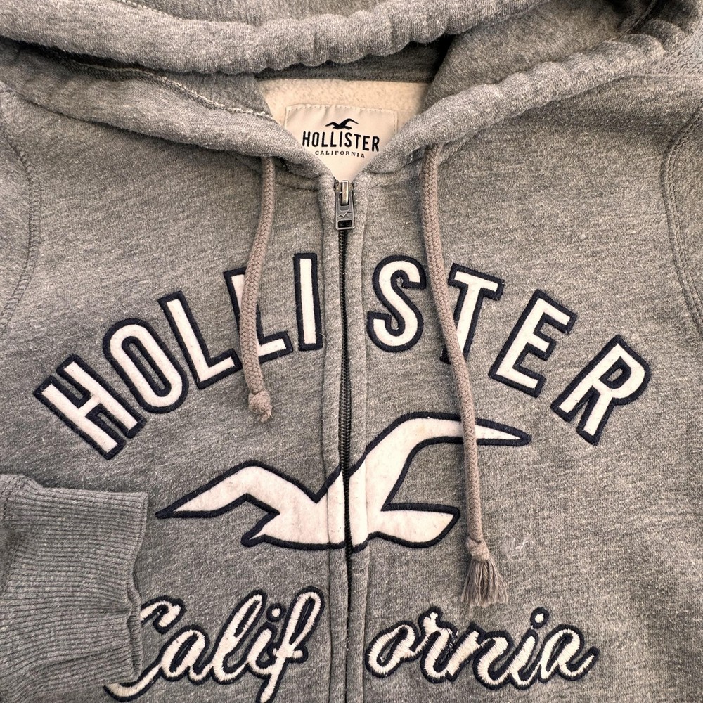 Hollister Sweatshirt Hoodie Womens Medium Gray Zip Up Sherpa Lined Logo