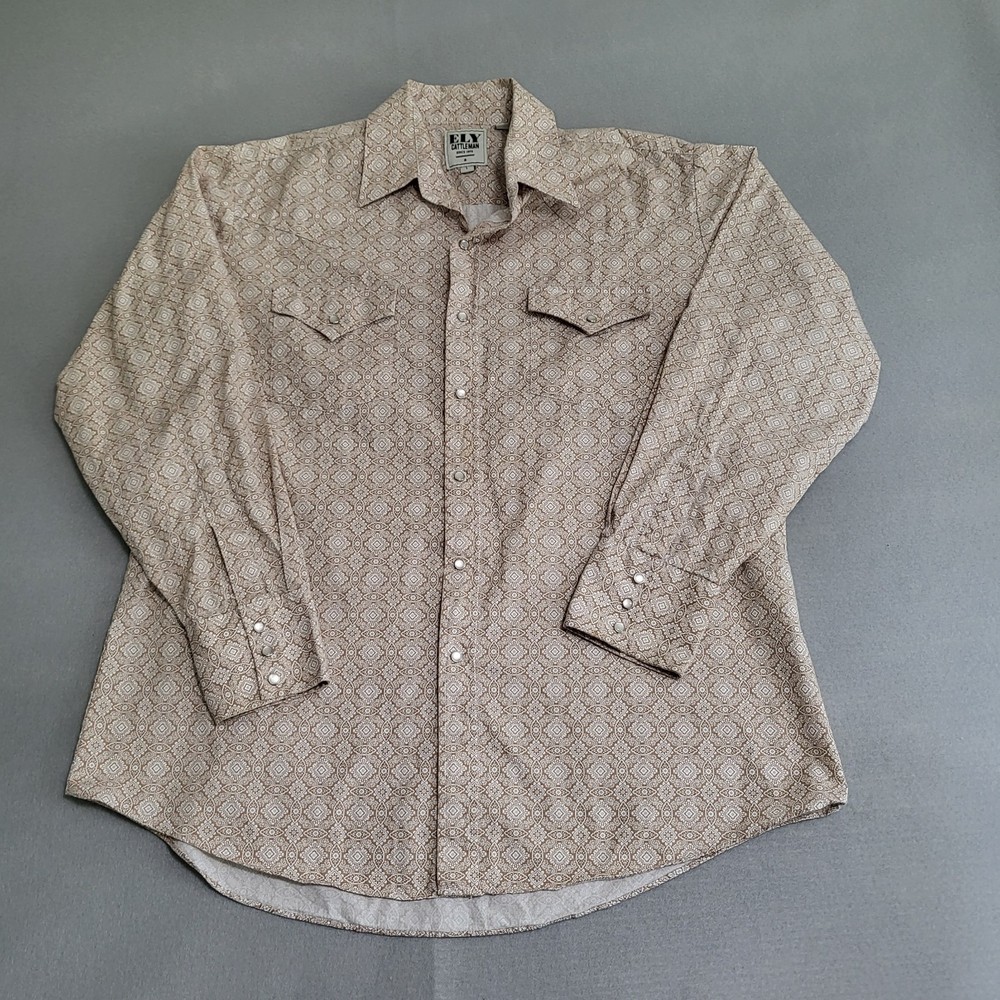 Ely Cattleman Western Long Sleeve Pearl Snap Shirt Men's L Rockabilly