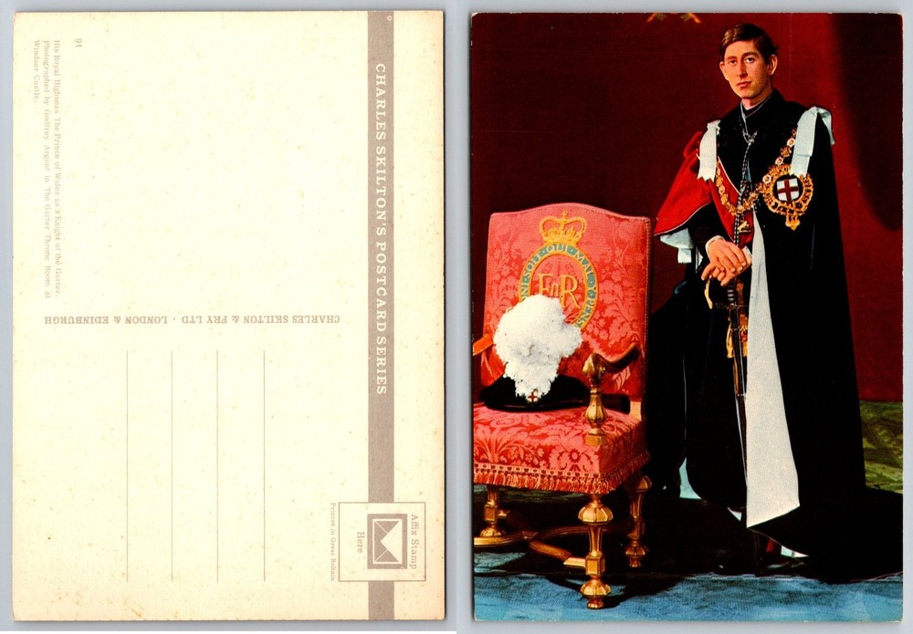 Prince Charles Knight of Garter Windsor Castle Royal Family UK Vintage Postcard
