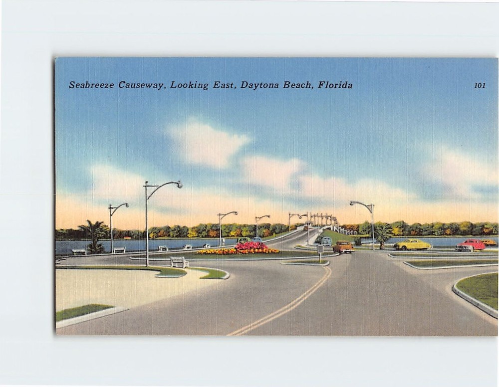 Postcard Seabreeze Causeway Looking East Daytona Beach Florida USA