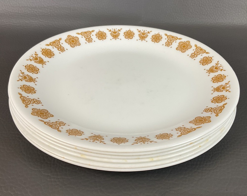 6 Vintage Corelle by Corning BUTTERFLY GOLD Luncheon Lunch Plates 8 1/2