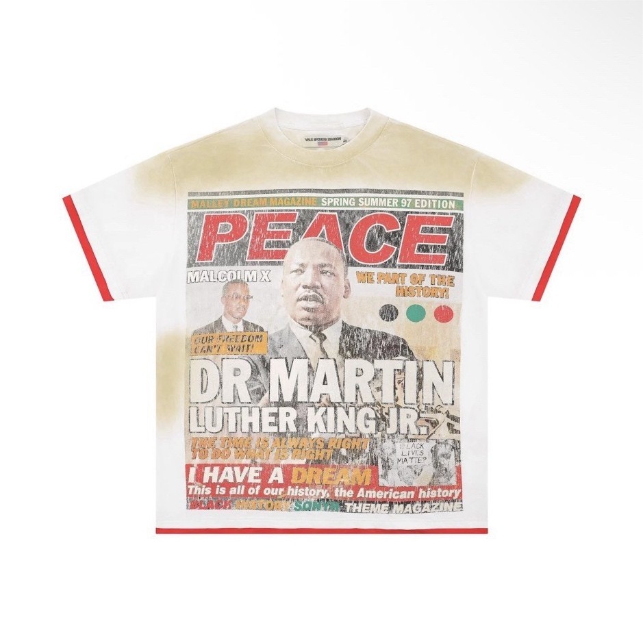 Valley Dream White Red Trim Peace MLK Graphic Print T-Shirt Men's M Crew Neck