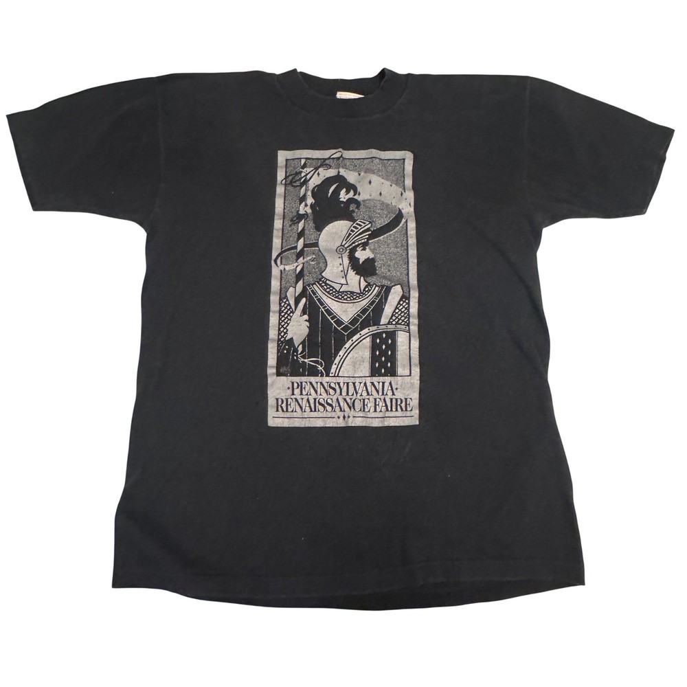 Vintage 80s Pennsylvania Renaissance Faire Black Knight T Shirt Large USA