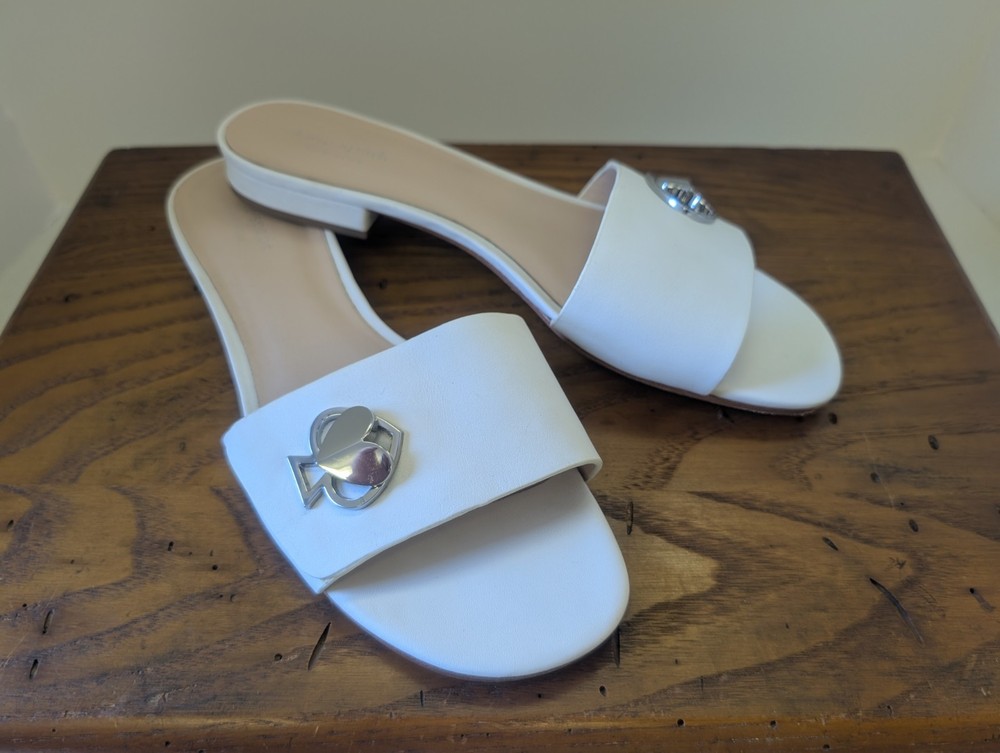 Kate Spade 8.5 White Leather 'Ferry' Slide Sandals