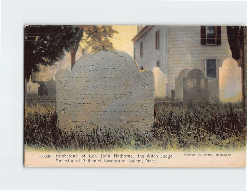 Postcard Tombstone of Col. John Hathorne Salem Massachusetts USA