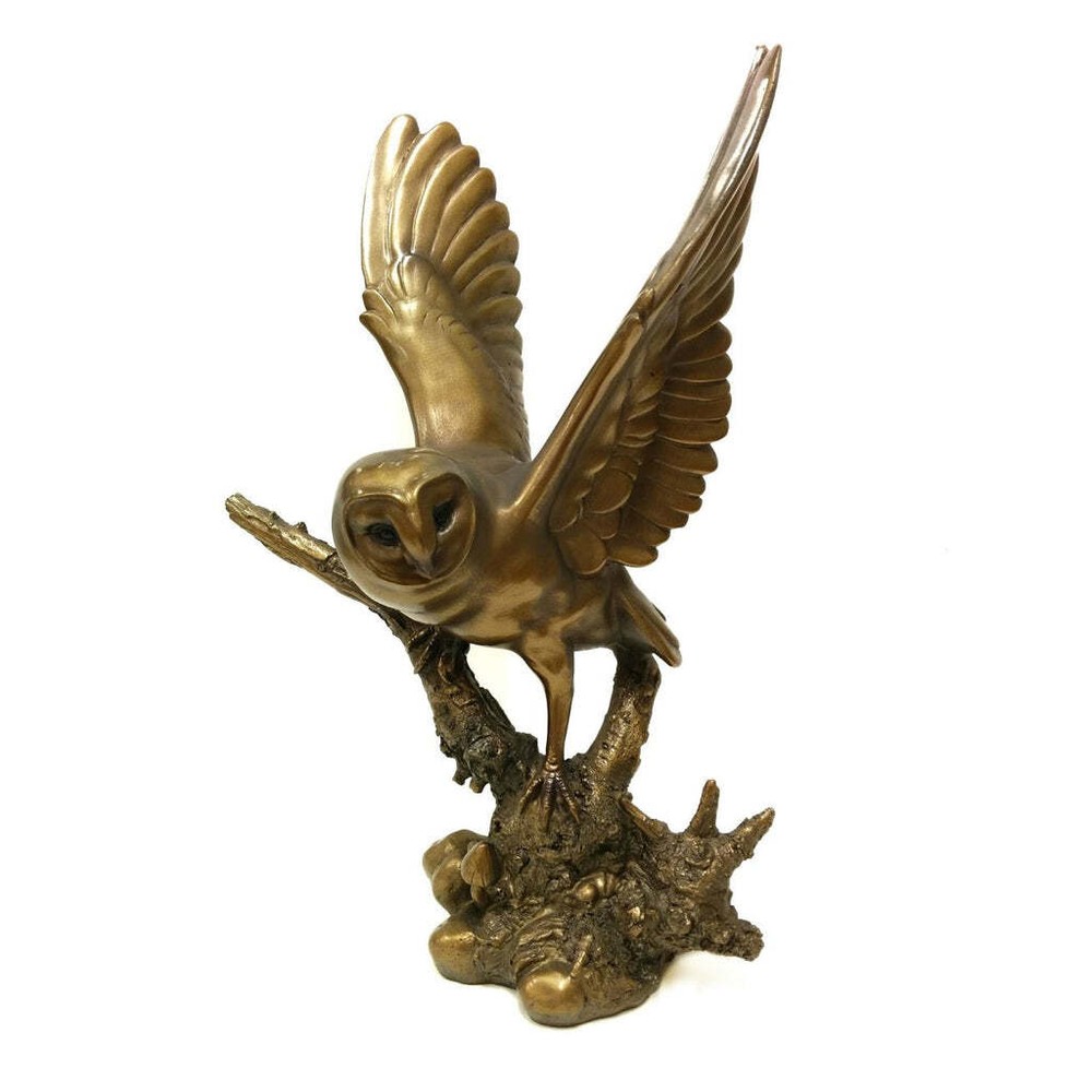 Bronze Colored Owl Perching On A Rock Figurine