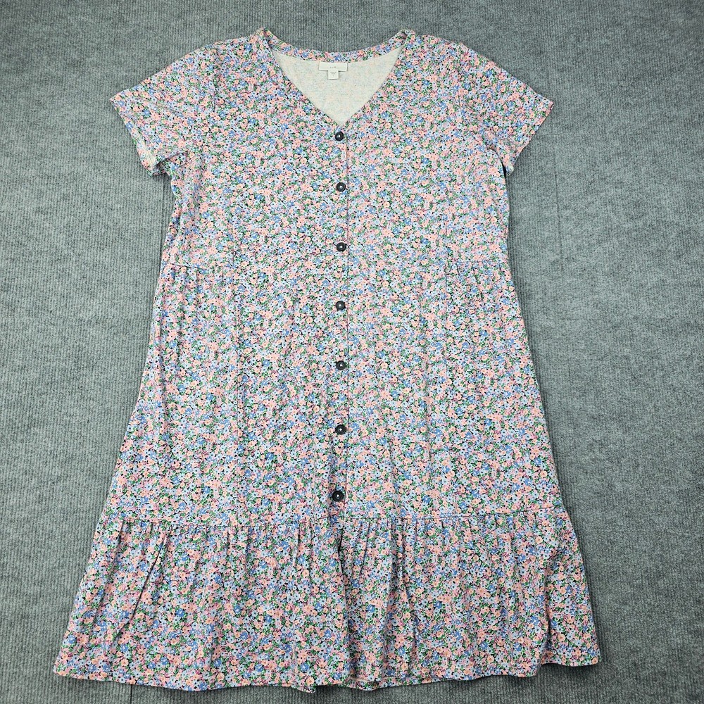 J Jill Dress Womens Large Ditzy Floral Button Front Ruffle Hem Preppy Cottage