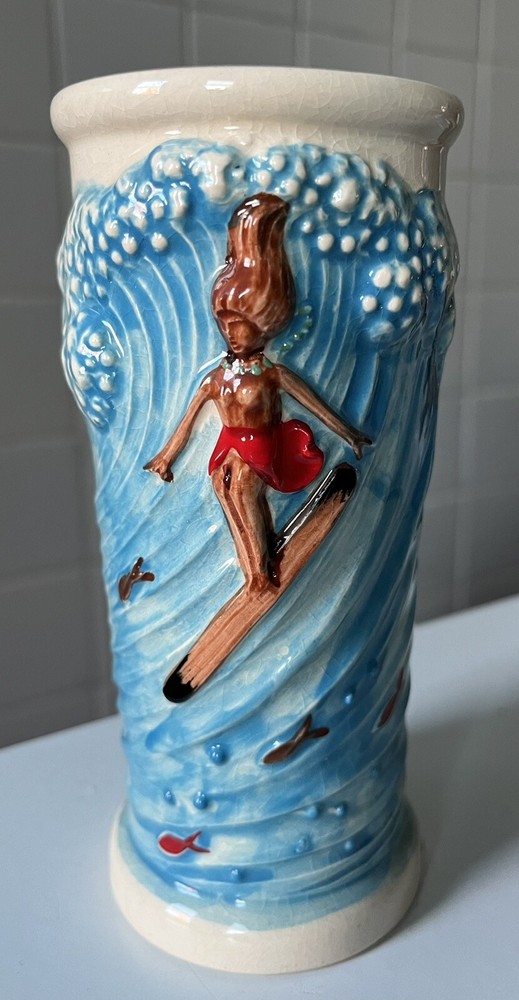 6-дюймовый винтажный красный купальник гавайский серфер девочка женщина тики-бар кружка