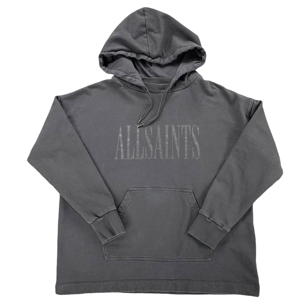 All Saints Etie Hoody Womens Size Small Sweatshirt Dark Gray Spell Out