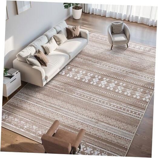 6x9 Washable Ultra Thin Brown Area Rug for Living Room Bedroom Dining Room