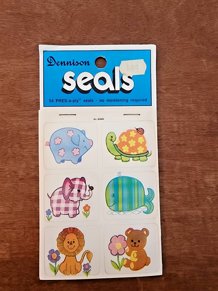 Vintage Dennison Seals - Baby Cartoon Animals Stickers - 30 Seals - 80-959