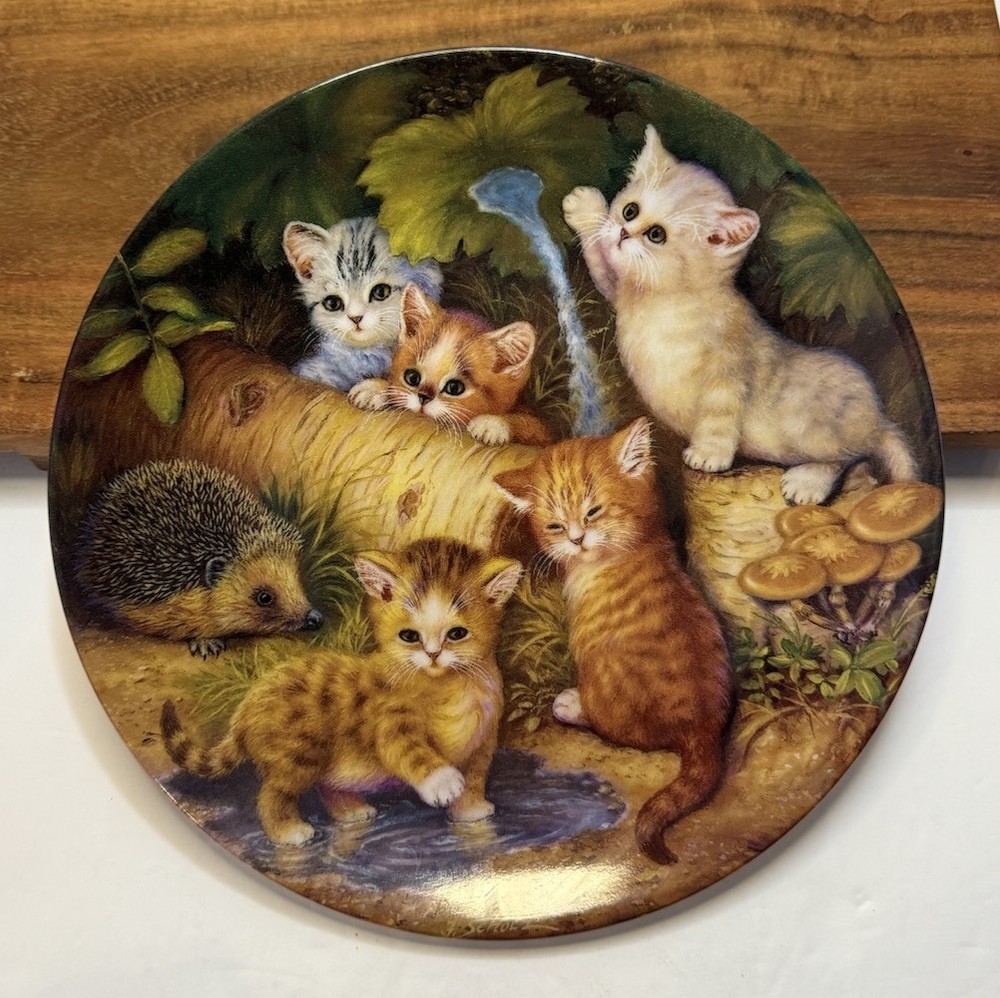 VTG 1997 Jürgen Scholz Erkundungen am Wegesrand Kitten Collector Plate German Ceramic