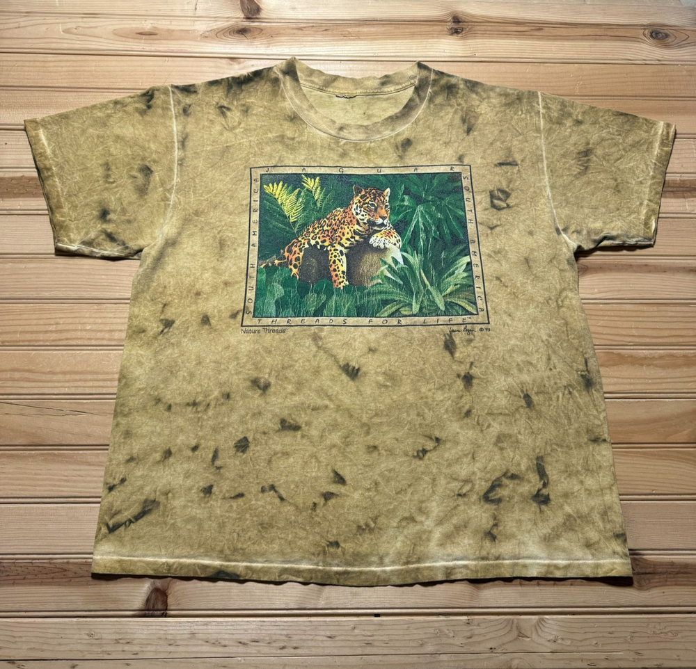 Vintage 1993 Jaguar South America Wildlife Safari Jungle Boho Art Shirt Size XL