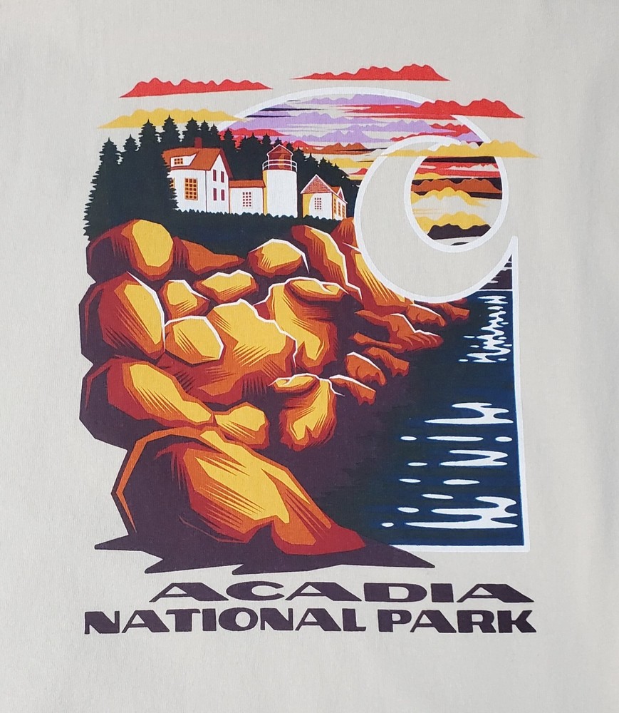 Carhartt Acadia National Park Men XL Long Sleeve Pocket Shirt Cream Off White-image