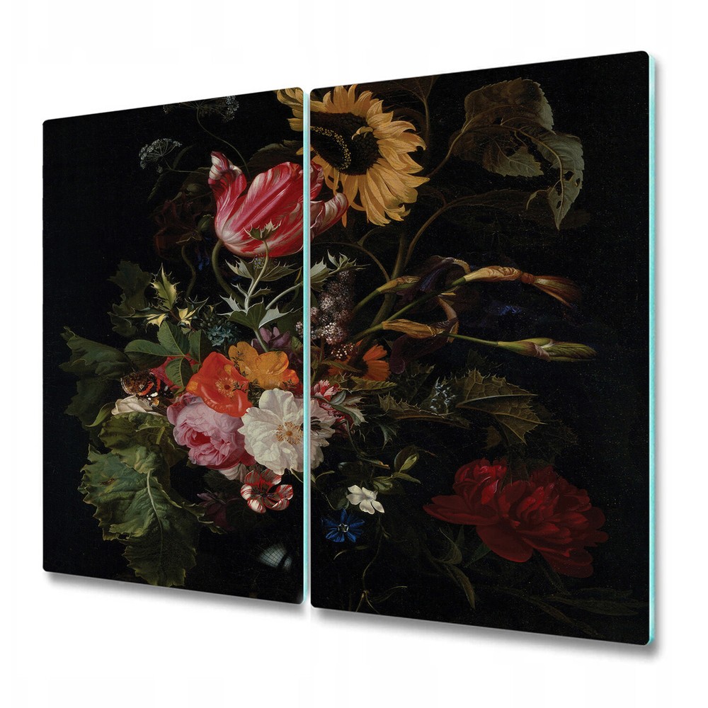 Glass Worktop Saver Kitchen Baroque bouquet dark Dutch flowers 2x30x52