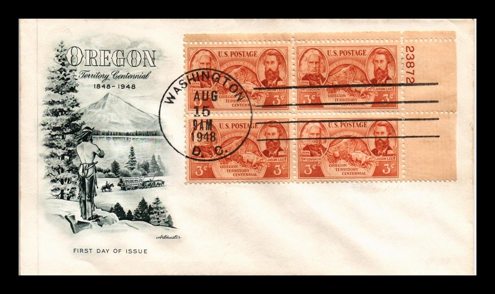 DR Jim Stamps US Oregon Territory Centennial FDC Scott 964 Plate Block