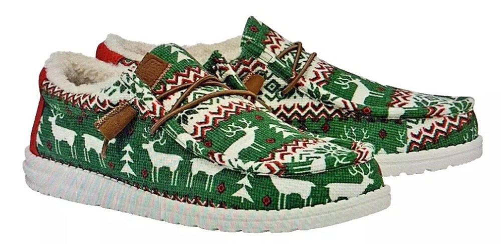 HEY DUDE Wally Ugly Sweater Lined Faux Shear Christmas Shoes Men’s Size 10 NEW
