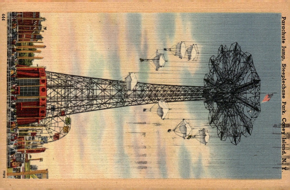 1940s Steeplechase Park Coney Island NY Parachute Jump Linen Postcard