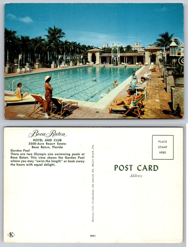 Vintage Boca Raton Hotel and Club Garden Pool Postcard Florida Chrome