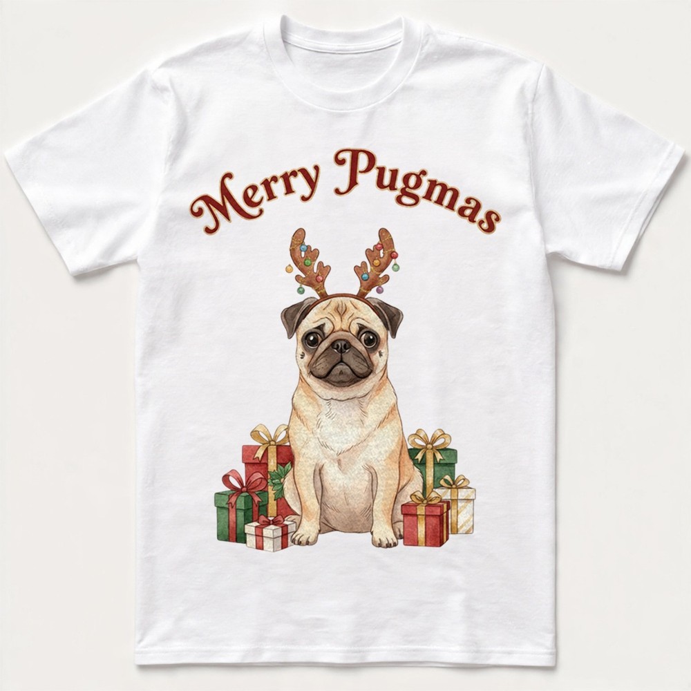 Merry Pugmas T-Shirt Cute Pug Dog Reindeer Funny Christmas Holiday Gift Sweater