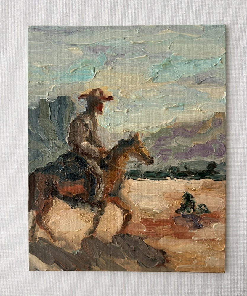 Cowboy Western Oil Painting: Horse Original Artwork Ranch Semi Abstract Fine Art
