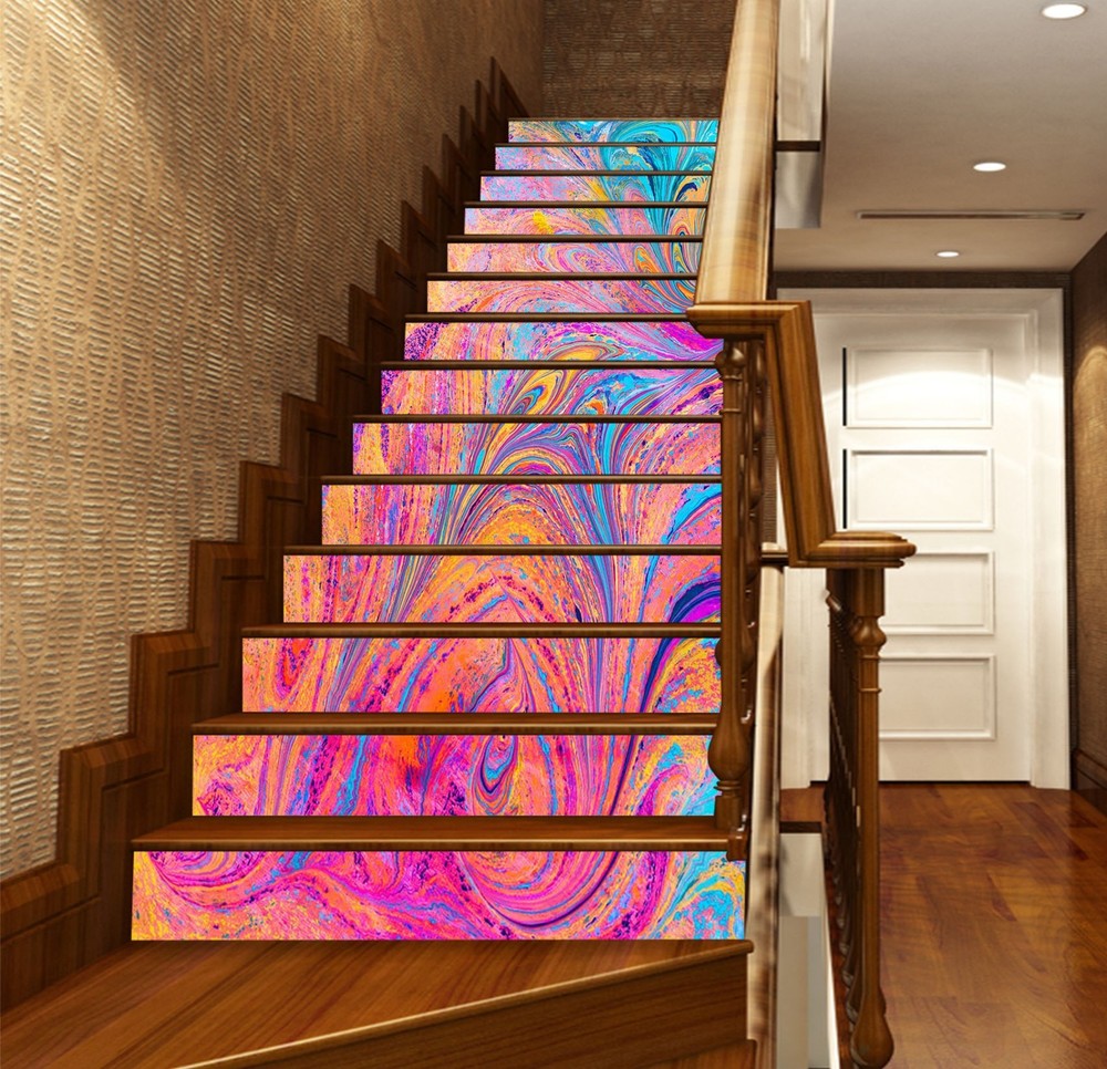 3D Colorful Texture 1 Tile Marble Stair Risers Decoration Vinyl Wallpaper Mural