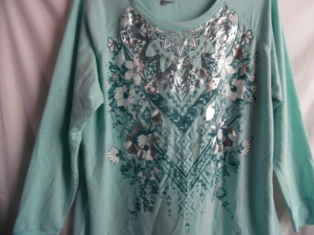 Crew Neck Raglan Sweatshirt Long Sleeve Graphic Mint Poly Rayon French Terry 3X
