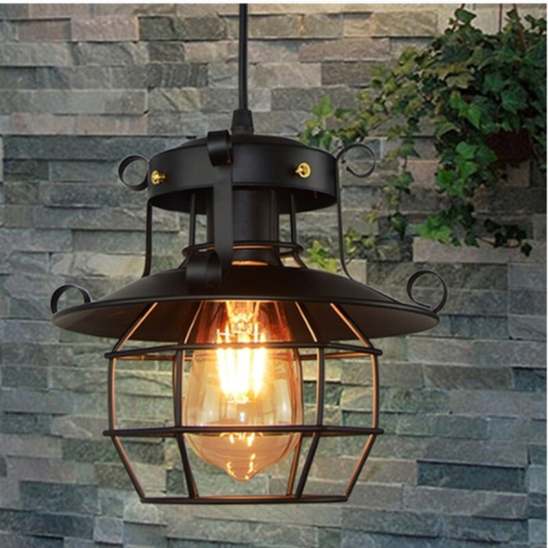 Rustic Industrial Farmhouse Iron Cage Hanging Pendant Ceiling Light Fixture