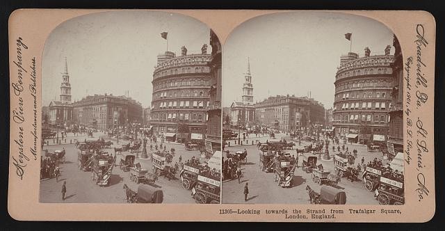 Trafalgar Square London England 1901 Strand Street Scene Double Decker Buses
