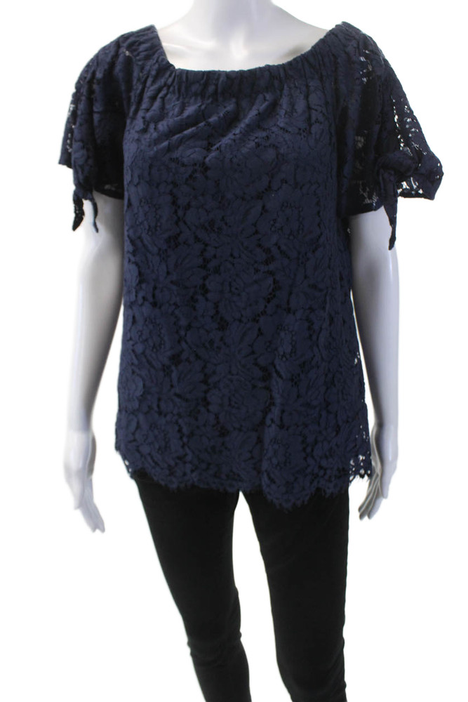 Eye Of The Needle Womens Floral Lace Off Shoulder Blouse Top Navy Blue Size SFree Shipping in US $100+ Orders | $6.95 Orders Below