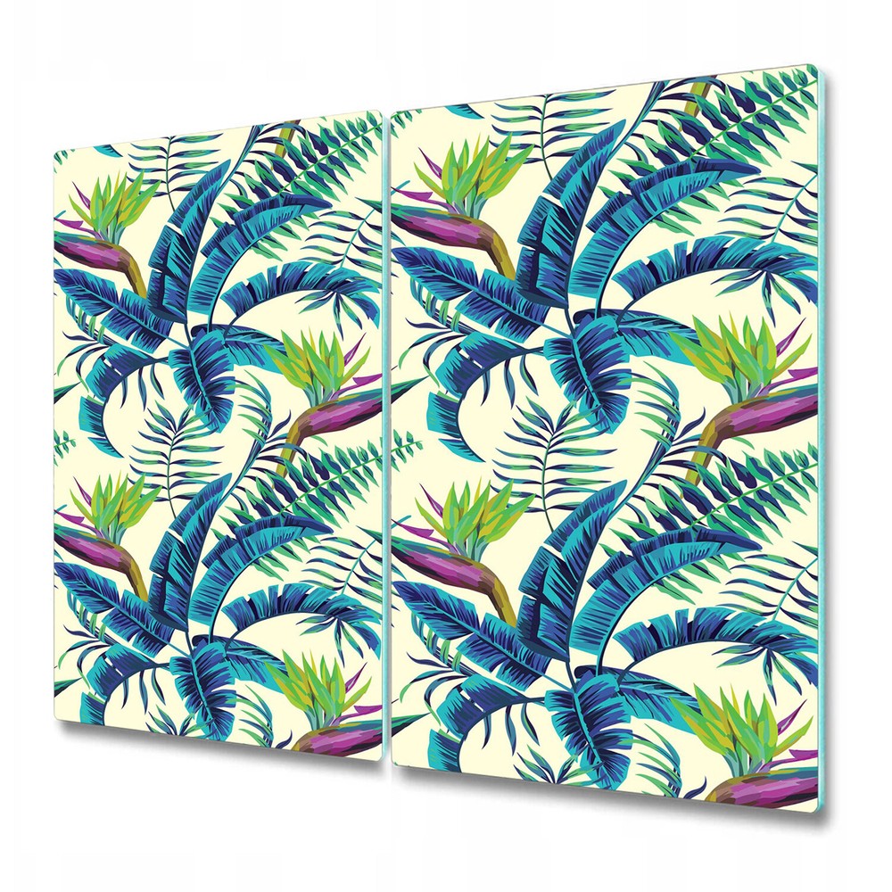 Glass Induction Ceramic Hob Cover Tropical exotic painting blue and green