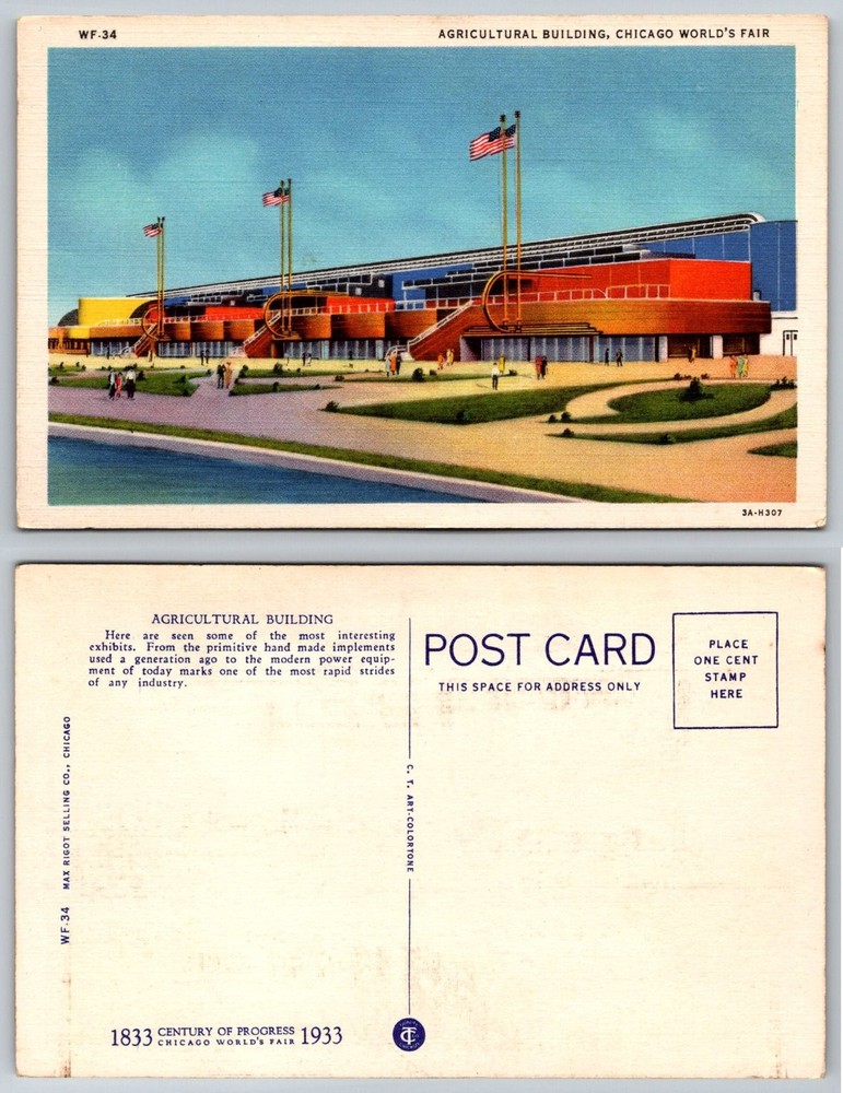 1933 Chicago World's Fair Century of Progress Agricultural Building Postcard