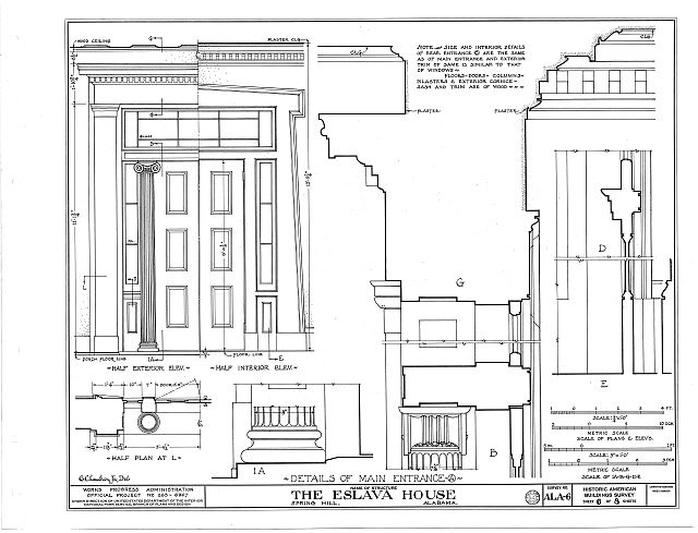 Spring Hill Alabama Eslava House 1900s Main Entrance Details Door Plans