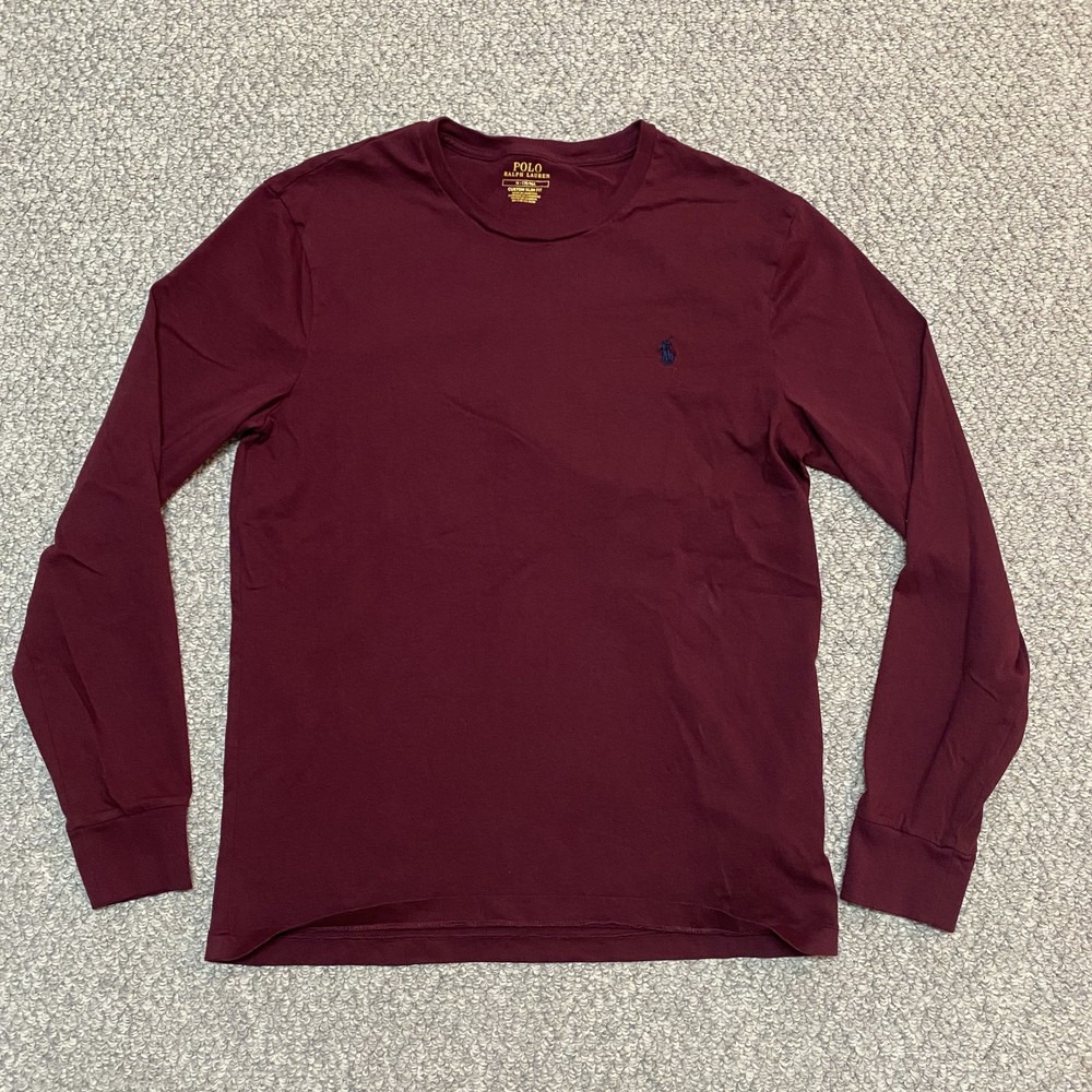 Polo Ralph Lauren Crew Neck T Shirt Mens Medium Red Long Sleeve Custom Slim Fit