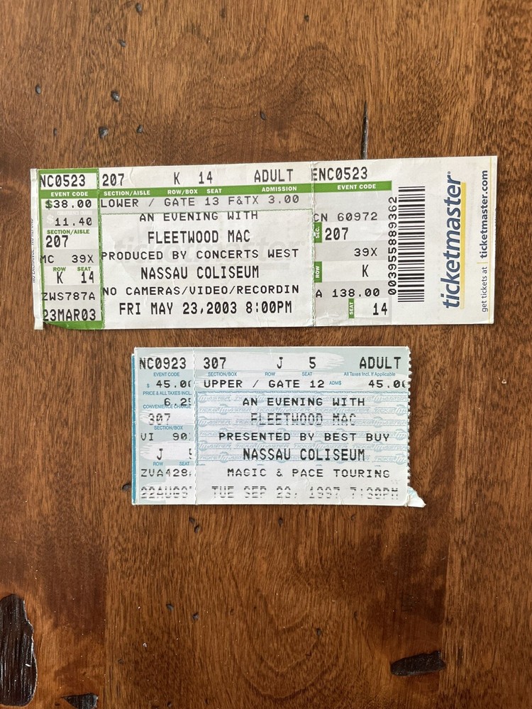 Fleetwood Mac Tickets Stubs - Nassau Coliseum - 1997 & 2003 - Vintage
