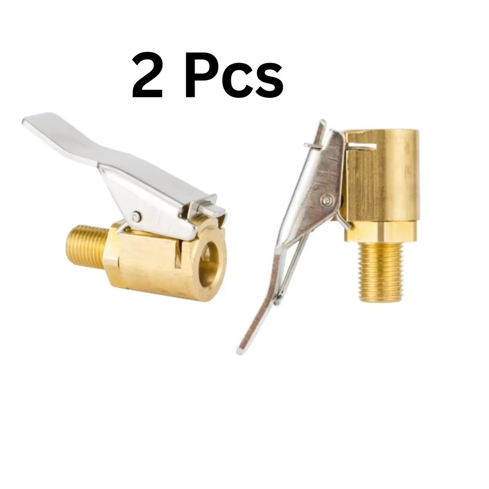 2 x Tyre Valve Air Chuck Inflator Pump Connector Adapter Brass Clip on Car 8mm