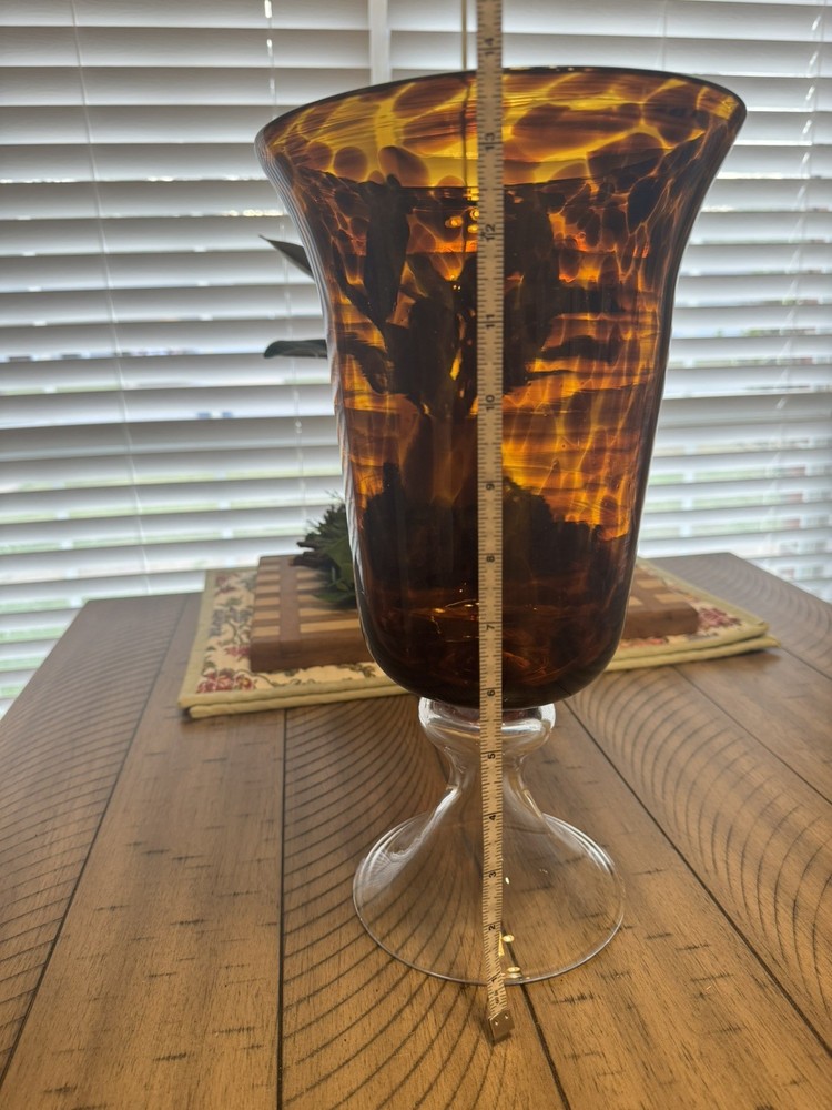 Vintage Faux Tortoise Shell Blown Art Glass Vase