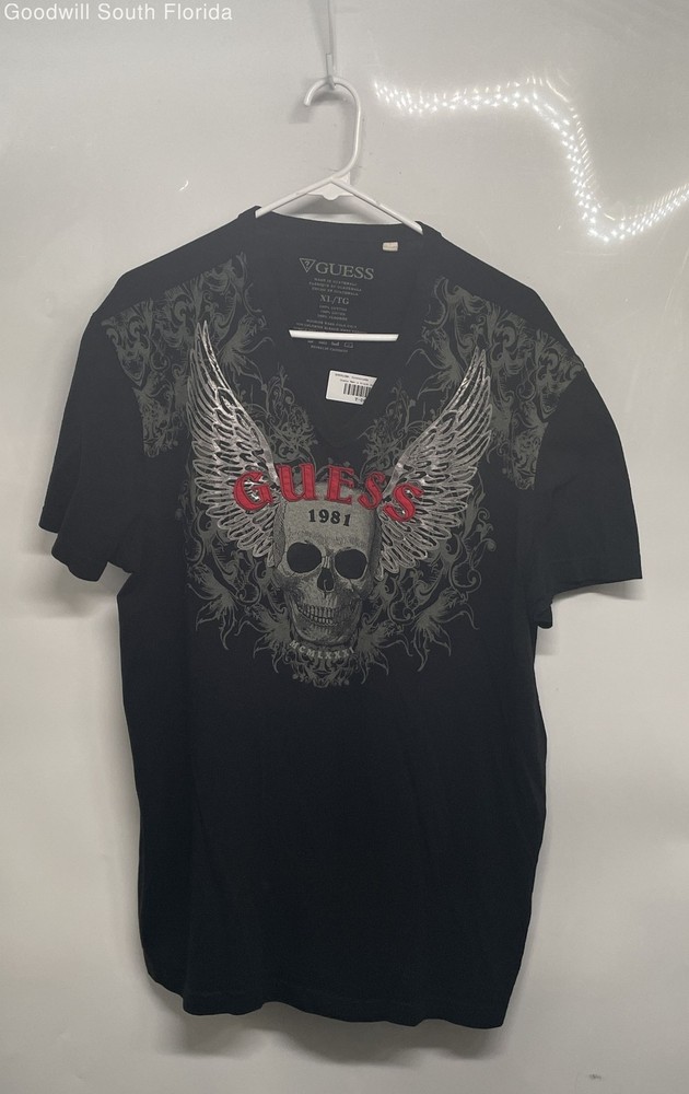 Guess Mens Black Graphic Cotton Crew Neck Short Sleeve Pullover T-Shirt Size XL
