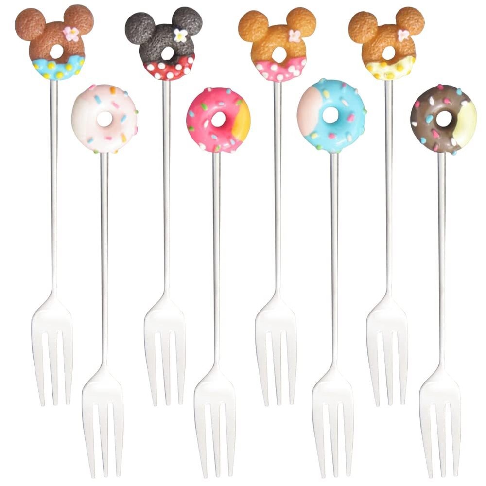 8 Pcs Stainless Steel Drink Fork Set Donut Silver Forks Cutlery Set for Cake,...