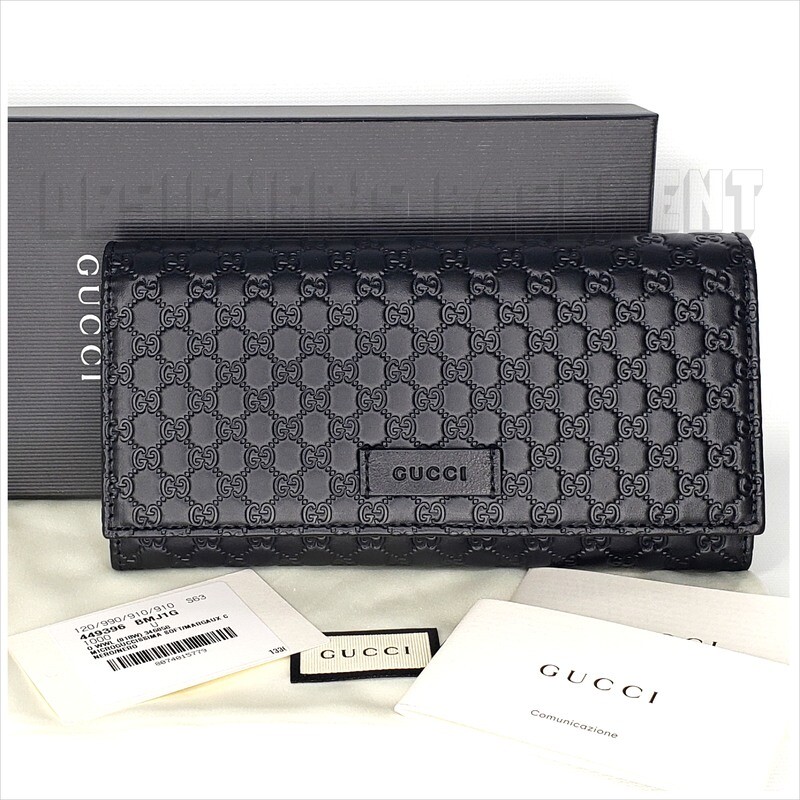 GUCCI black MICRO GUCCISSIMA leather CONTINENTAL snap flap Wallet NIB Authentic!