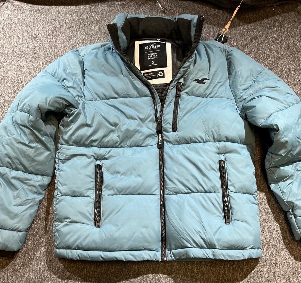 Hollister California Men's Mockneck Puffer Jacket Coat Light Blue Size S