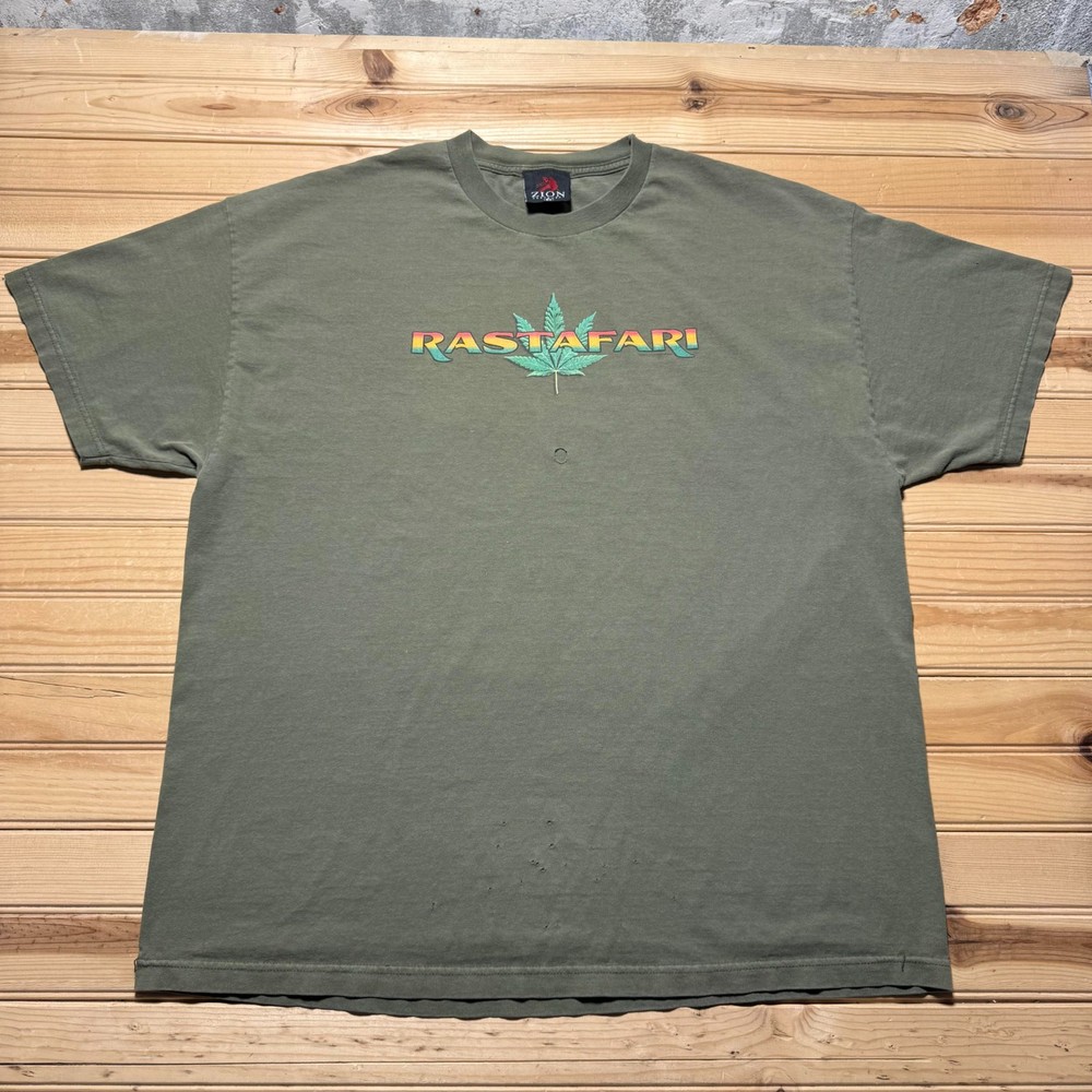 Vintage 2003 Zion Rastafari Rasta Marijuana Leaf Weed Graphic T-Shirt Men's - 2X