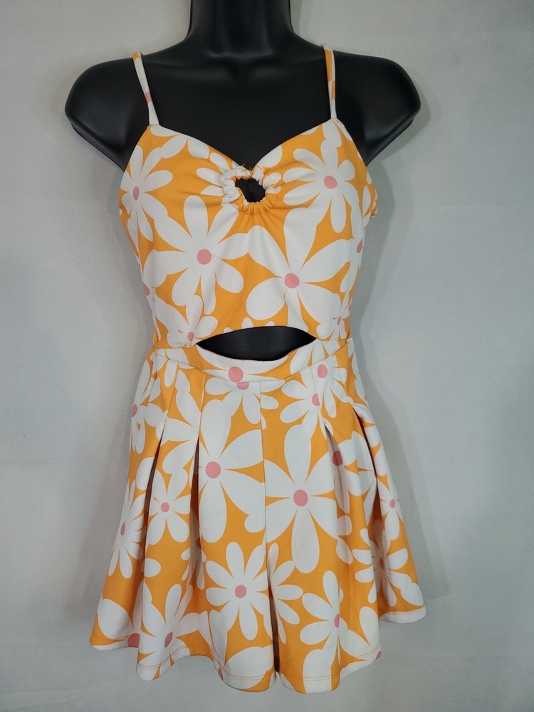 Madden NYC Romper Women's Size XS orange Floral Cut Out Front Sleeveless