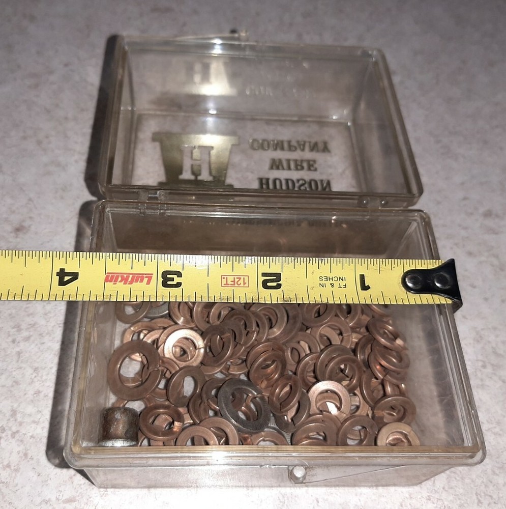 Box of Vintage Hudson Wire Company Advertising Copper CUT SPLIT RING LOCK WASHER